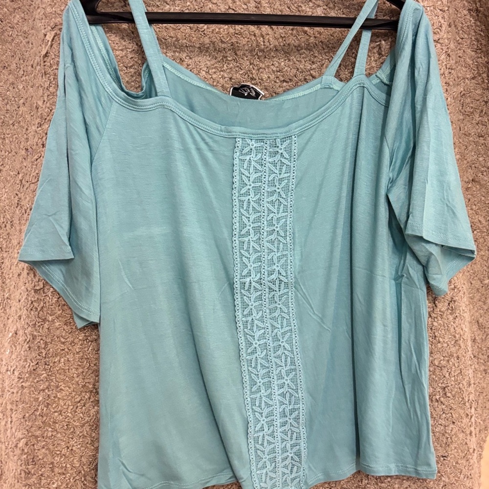 Women's Blue Lace Detail Top